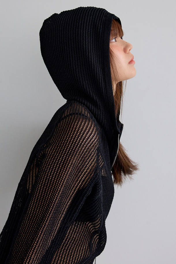 Aei&Rei - 자켓 - AR_See-through hooded jacket_BLACK