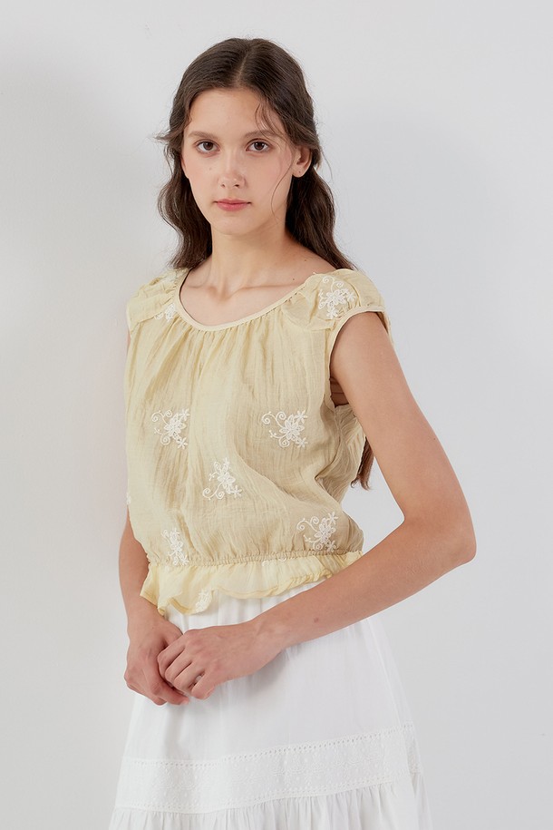 Aei&Rei - 민소매티셔츠 - AR_Embroidered sleeveless top_YELLOW