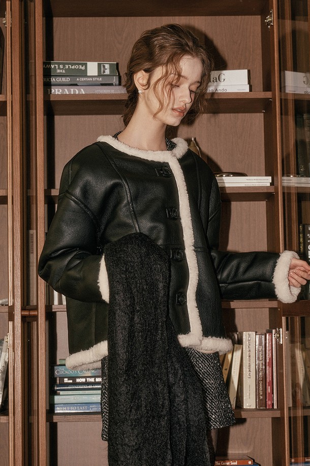 DUNDROP - 레더 자켓 - DD_Round neck mustang jacket