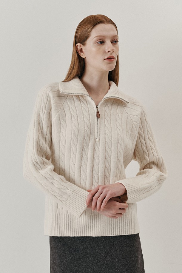 WE'DEE - 스웨터 - WD_Cable half zip up knit top_IVORY