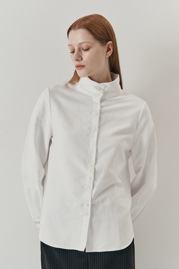 WE'DEE - 셔츠 - WD_Solid color high neck shirt_WHITE