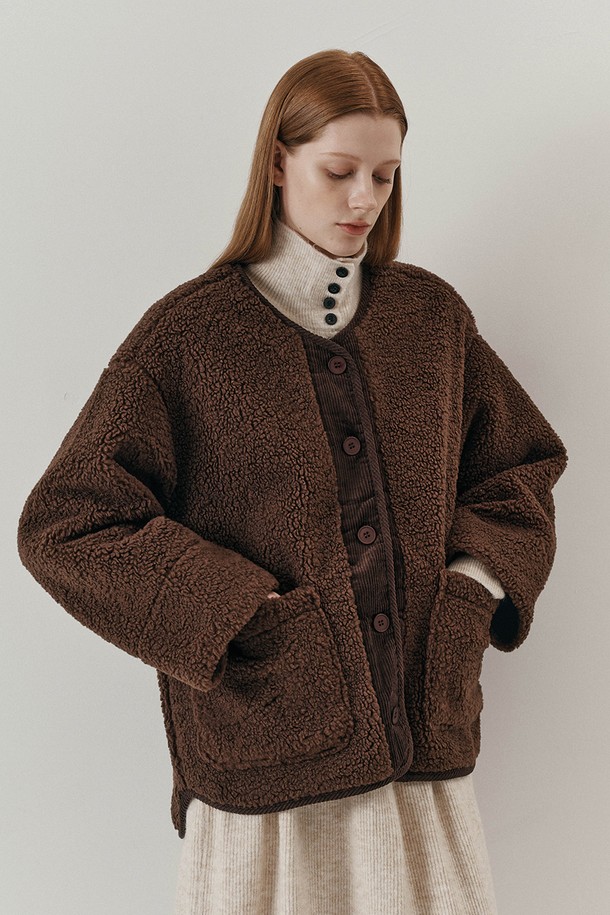 WE'DEE - 자켓 - WD_Double pockets brown fleece jacket