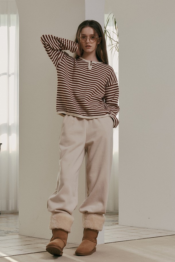 Aei&Rei - 롱/미디팬츠 - AR_Wide sweat banding pants_IVORY