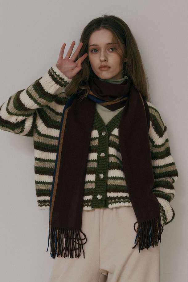 Aei&Rei - 가디건 - AR_Green striped knit cardigan