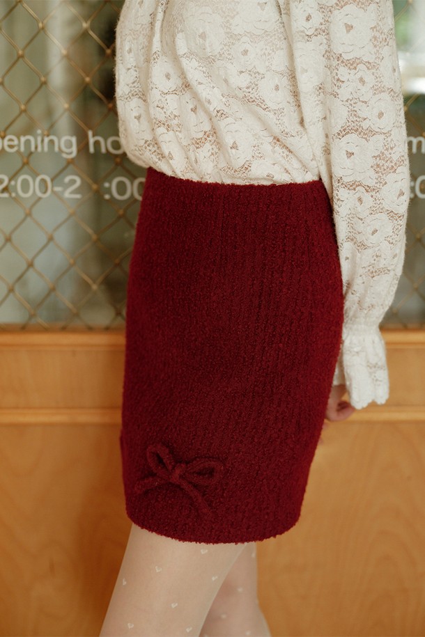 Cest Moidew - 미니스커트 - Cest_Holiday red ribbon wool skirt