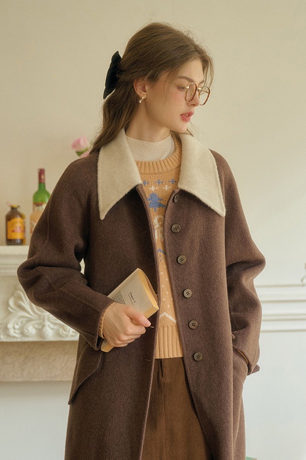 Simple Retro - 코트 - SR_Contrast-colored collar wool coat