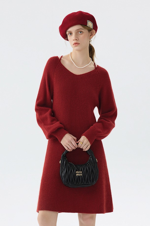 WE'DEE - 긴소매 원피스 - WD_V-neck knitted dress