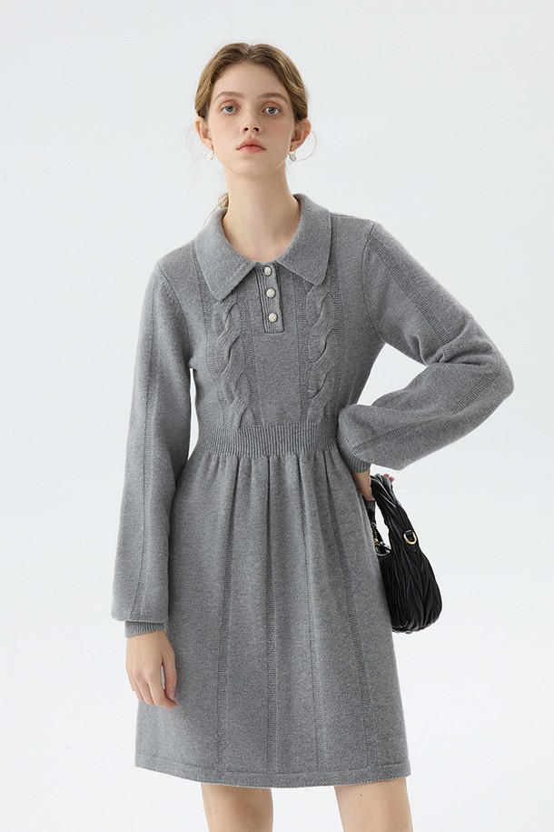 WE'DEE - 긴소매 원피스 - WD_Button collar knitted dress