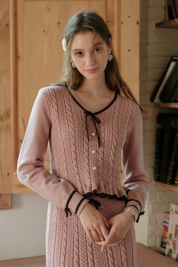 Cest Moidew - 긴소매 티셔츠 - Cest_Contrast color bow knit top