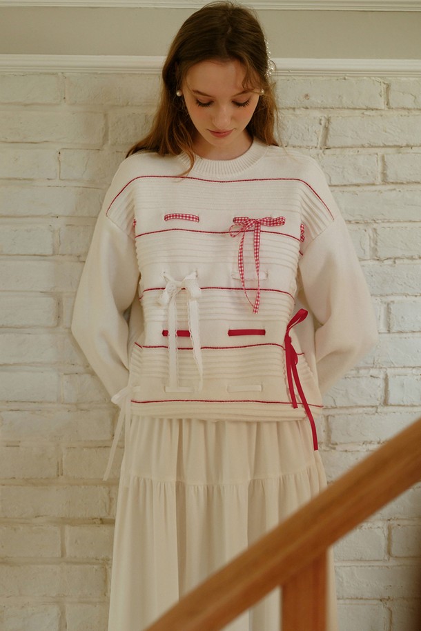 Cest Moidew - 스웨터 - Cest_Ribbon stripe round neck sweater