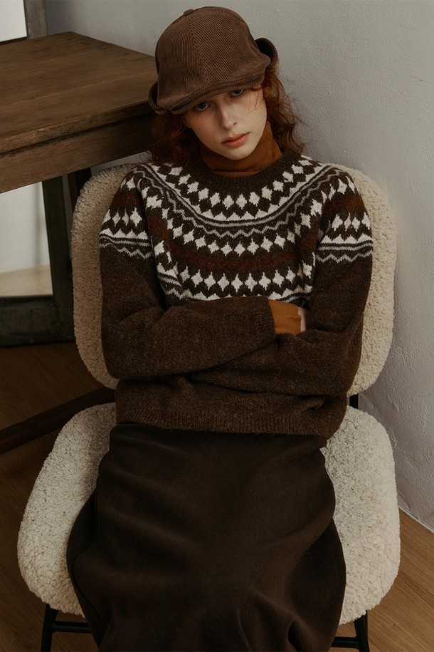 Proud Mary - 스웨터 - PM_Diamond knit sweater_BROWN