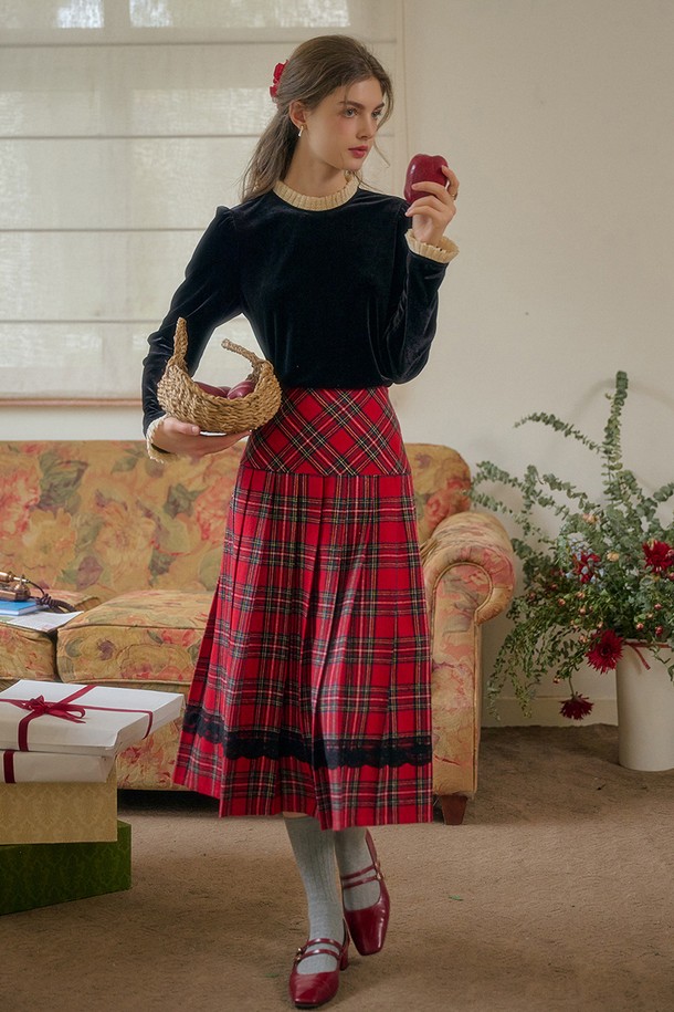 Simple Retro - 롱스커트 - SR_Check red adorable skirt