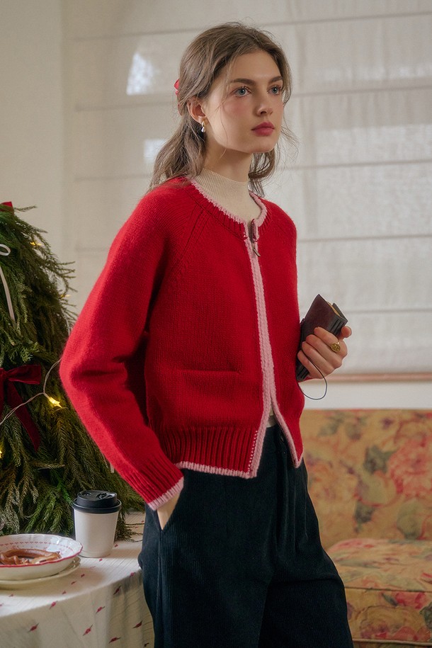 Simple Retro - 가디건 - SR_Two-way zip-up knit cardigan_RED