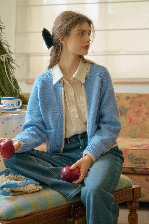 Simple Retro - 가디건 - SR_Two-way zip-up knit cardigan_BLUE