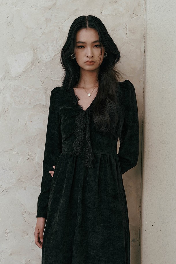 itte - 긴소매 원피스 - IT_Lace string long sleeves dress