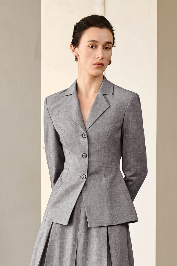 YYIAM - 자켓 - YY_Gentle gray cinched waist blazer