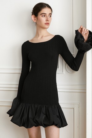 YY_Wide-curved neckline knitted dress