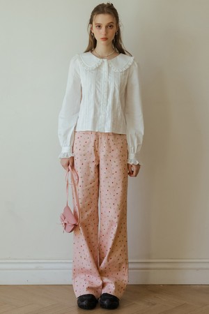 Cest_Floral loose straight pink pants