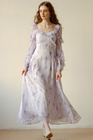 DD_Lavender ruffled chiffon dress