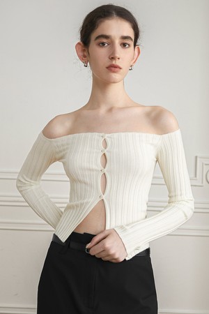 YY_Off shoulder hollow knit top