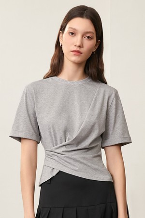 BA_Round neck pleated waist top_GRAY