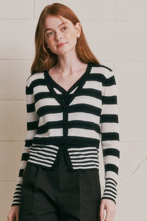 WD_Double layered striped cardigan