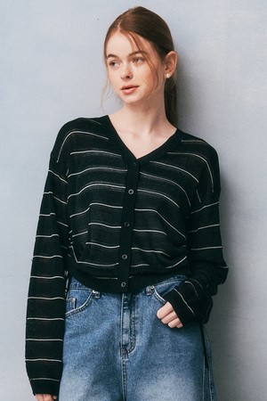 WD_Side string striped cardigan_BLACK