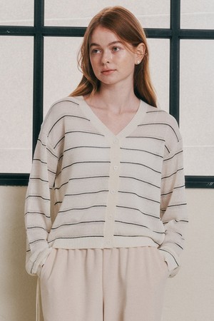 WD_Side string striped cardigan_WHITE