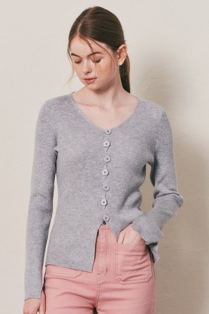 WD_Deep v-neck knit top_GRAY