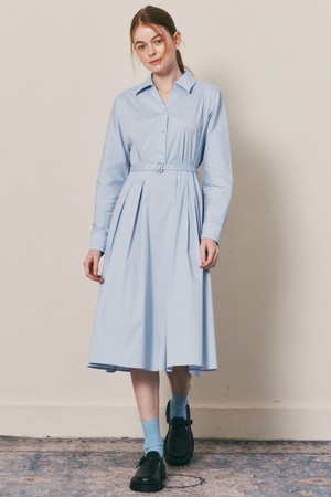 WD_V-neck belted shirt dress_BLUE