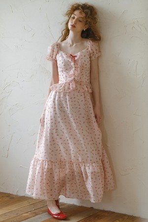 Cest_Polka-dot bow ruffled dress