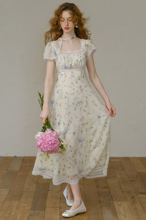 Cest_Lace floral chiffon scarf dress