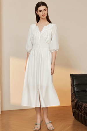 YY_Vintage gentle puff sleeve dress