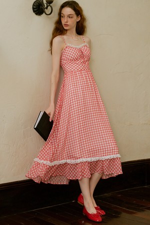 Cest_Cranberry plaid sleeveless dress