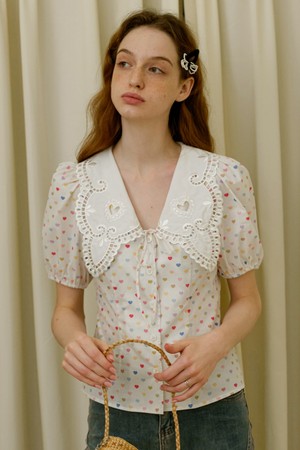 Cest_Colorful heart dot collar shirt