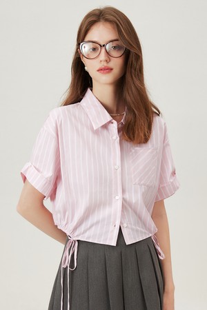 WD_Striped drawstring cropped shirt_2color