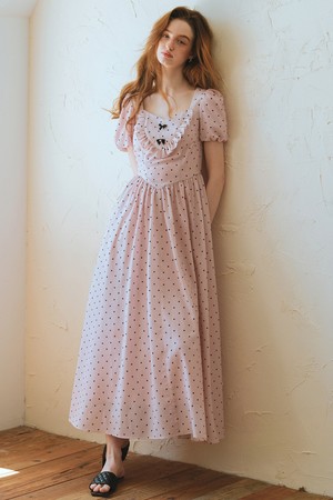 Cest_Sweet polka dot puff sleeve dress