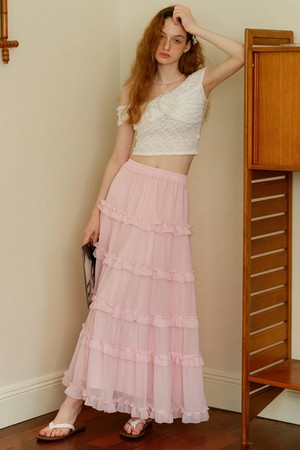 Cest_Sweet mesh layered cake skirt_PINK