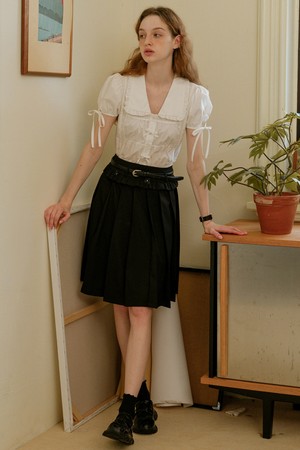 Cest_Ruffled high waist pleated skirt