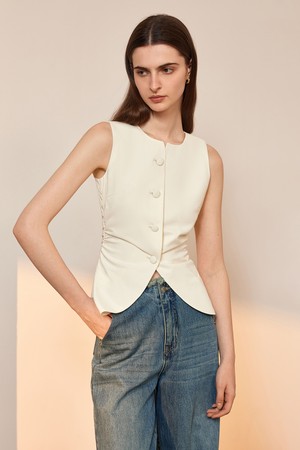 YY_Pleated summer suit sleeveless top