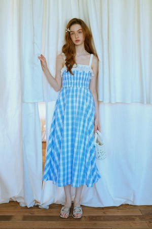 Cest_Pastoral plaid sleeveless dress