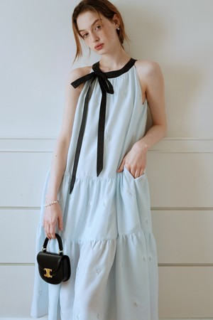 Cest_Seaside ribbon halter neck dress