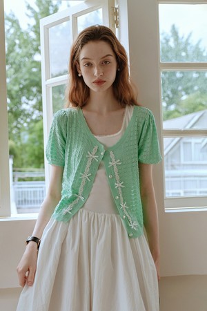 Cest_Lace bow short sleeve cardigan