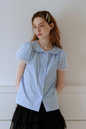 Cest_Mesh sleeve baby collar shirt