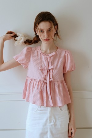 Cest_Baby pink bow puff sleeve blouse