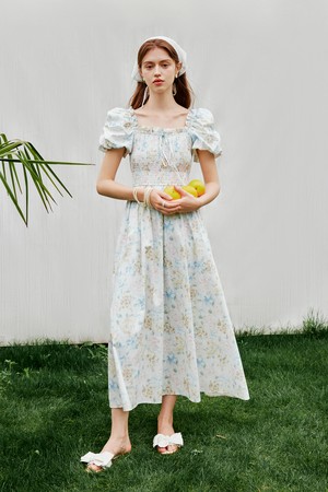 WD_Square neck puff floral dress