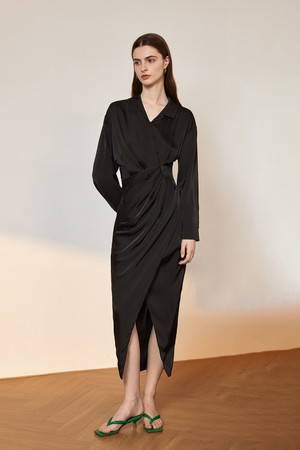 YY_Crease waist shirt dress_BLACK