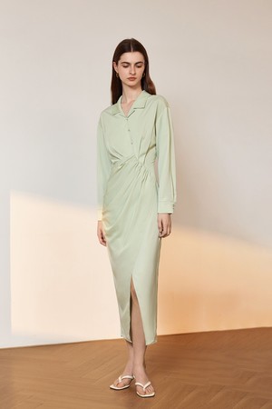 YY_Crease waist shirt dress_LIGHT GREEN