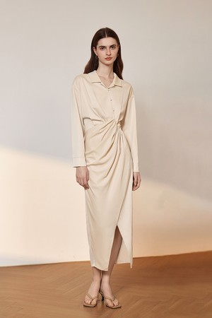 YY_Crease waist shirt dress_LIGHT BEIGE