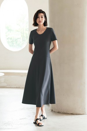 LS_Casual charcoal slim dress